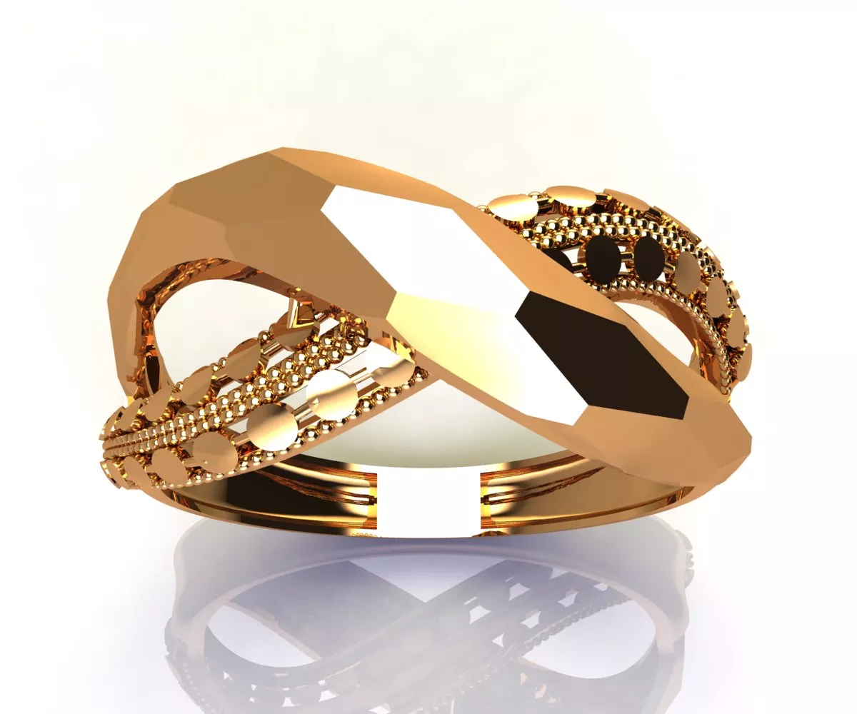 14 Geometric-Faceted-Crossover-Gold-Ring 3gm 3D print model