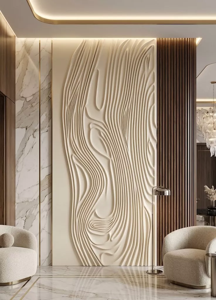 Organic Fluid Topographic Line Wall Panel Relief STL MAX RLF 3D model