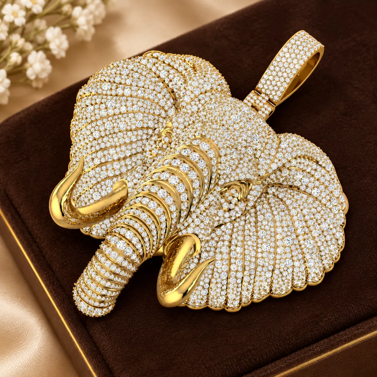 Elephant hiphop Pendant with Natural Diamond 3D print model