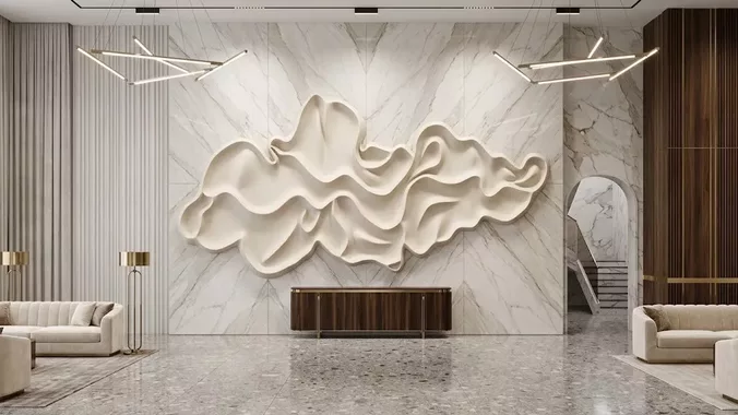 Abstract Organic Cloud Wave Wall Panel Relief STL MAX RLF