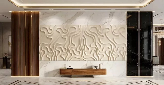 Organic Liquid Meander Wave Wall Panel Relief STL MAX RLF