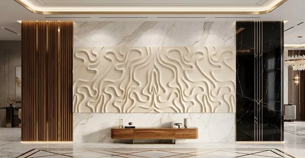 Organic Liquid Meander Wave Wall Panel Relief STL MAX RLF 3D model