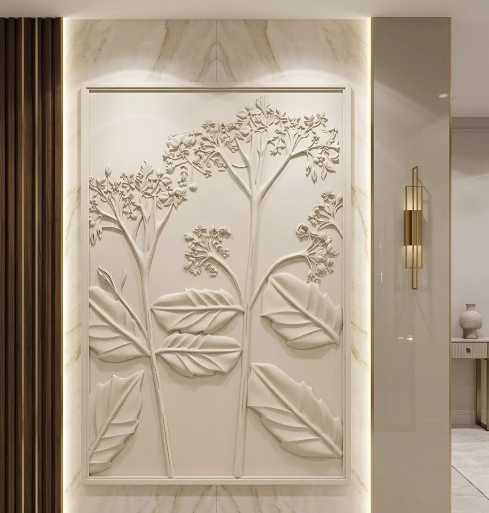 Classic Botanical Flower Branch Wall Panel Relief STL MAX 3D model