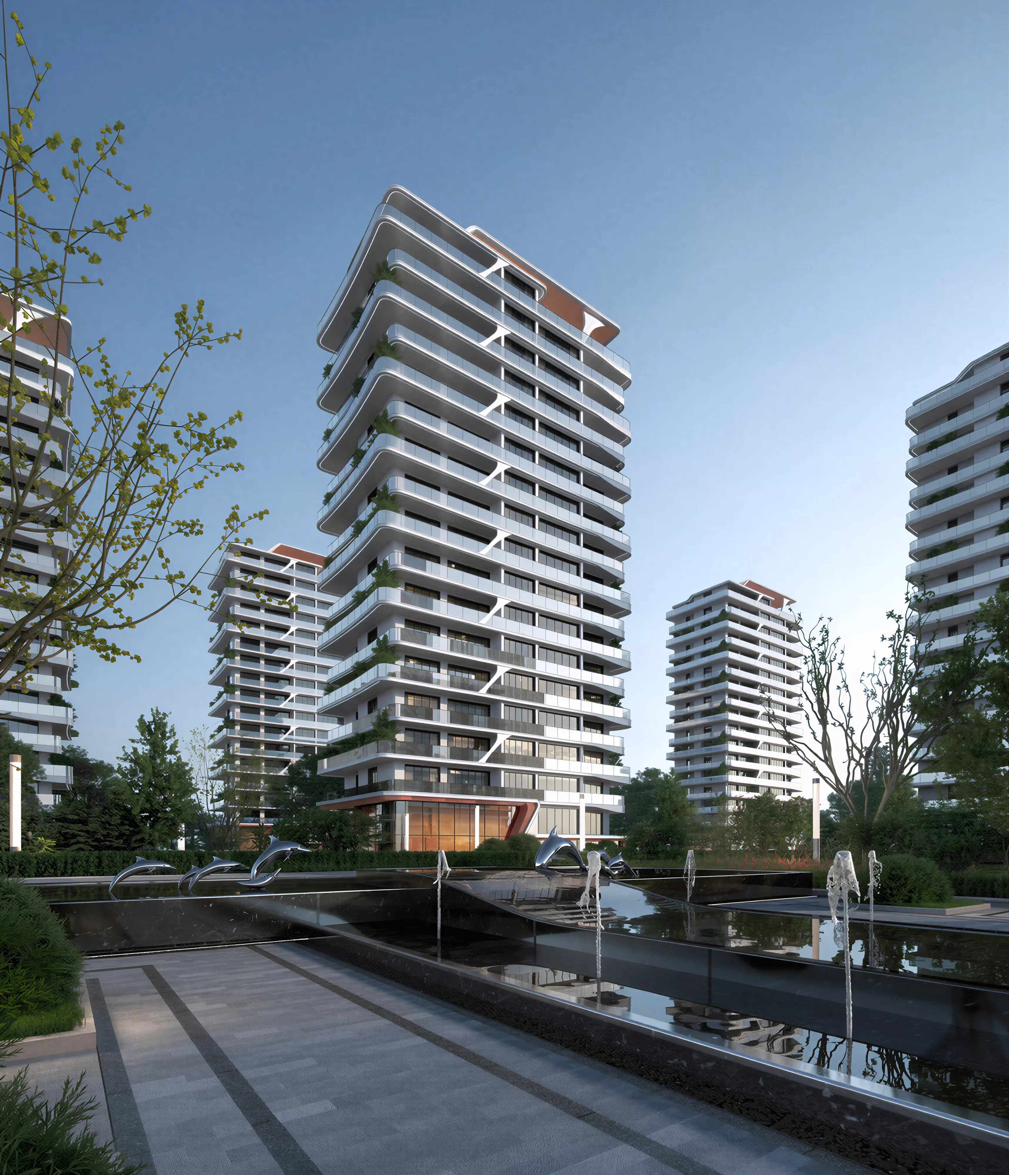 Modern White Wavy Eco Residential Tower 3D Model 3D model