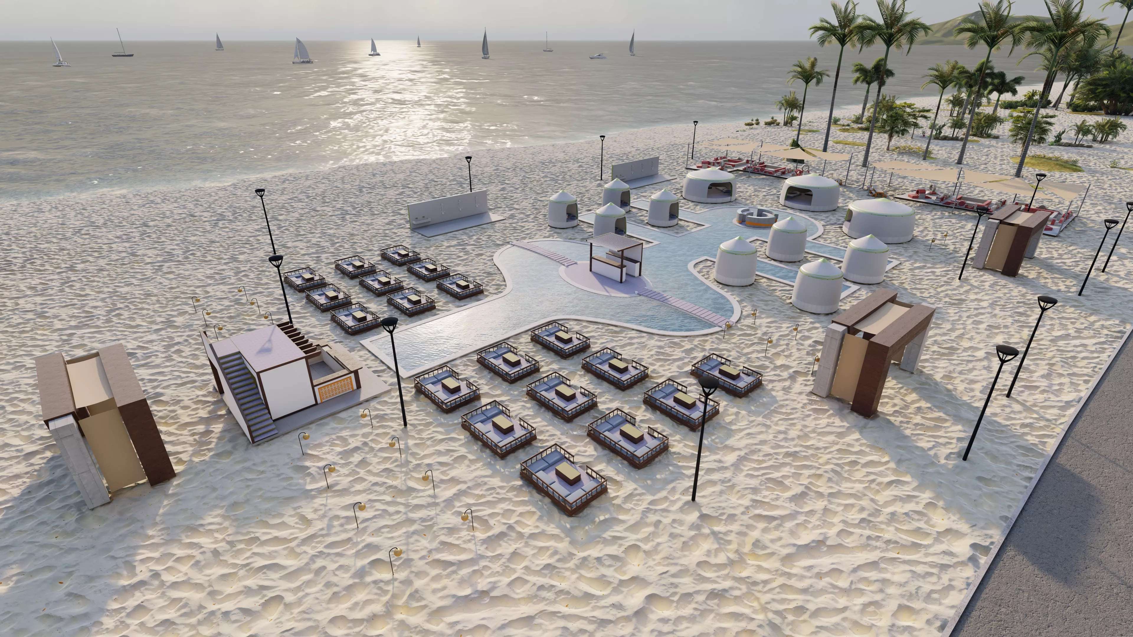 Hotel Beach-Hotel Beach Resort-Hotel cafe 3D model