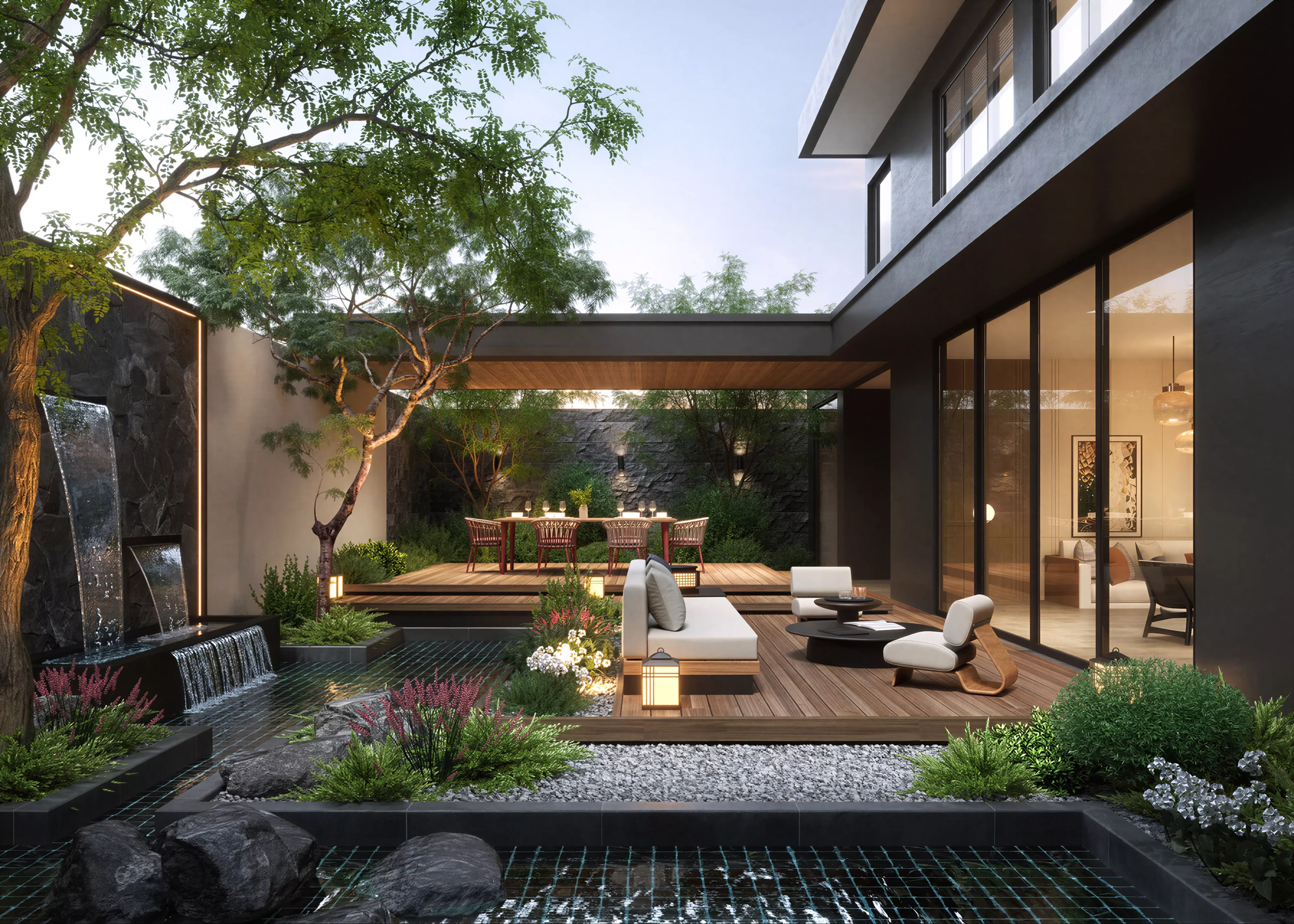 Modern Dark Zen Courtyard Landscape 3D Model 3D model
