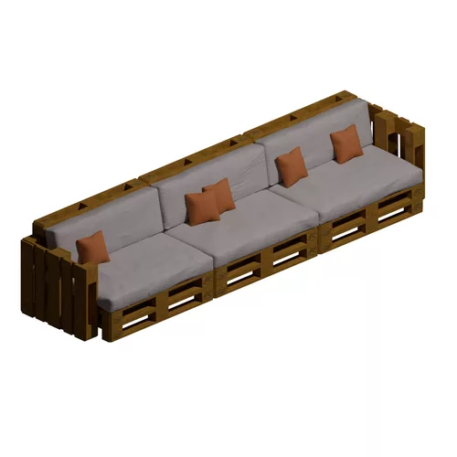 3-Seater Modular Wooden Pallet Sofa with Cushions