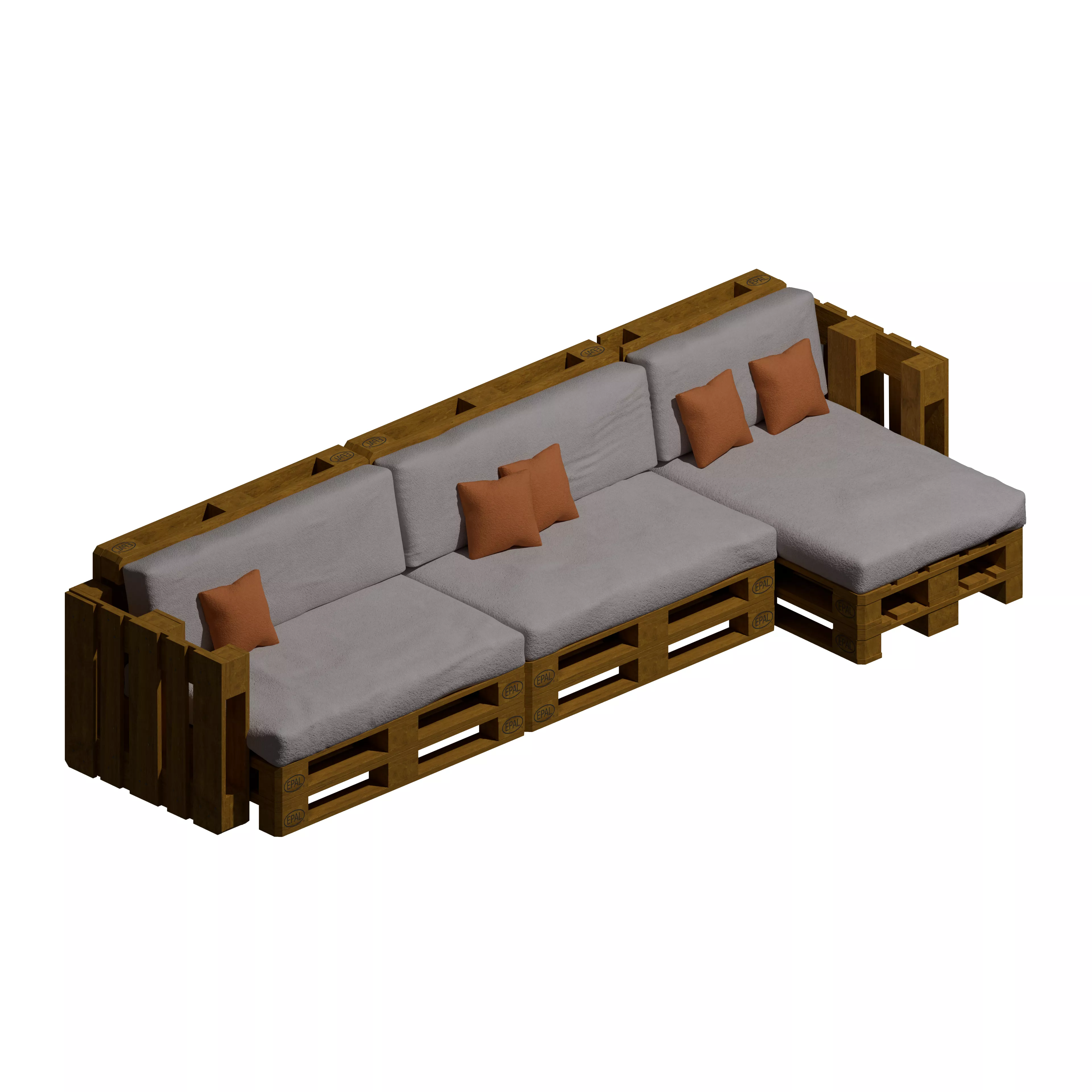 L-Shape Sectional Wooden Pallet Corner Sofa 3D model