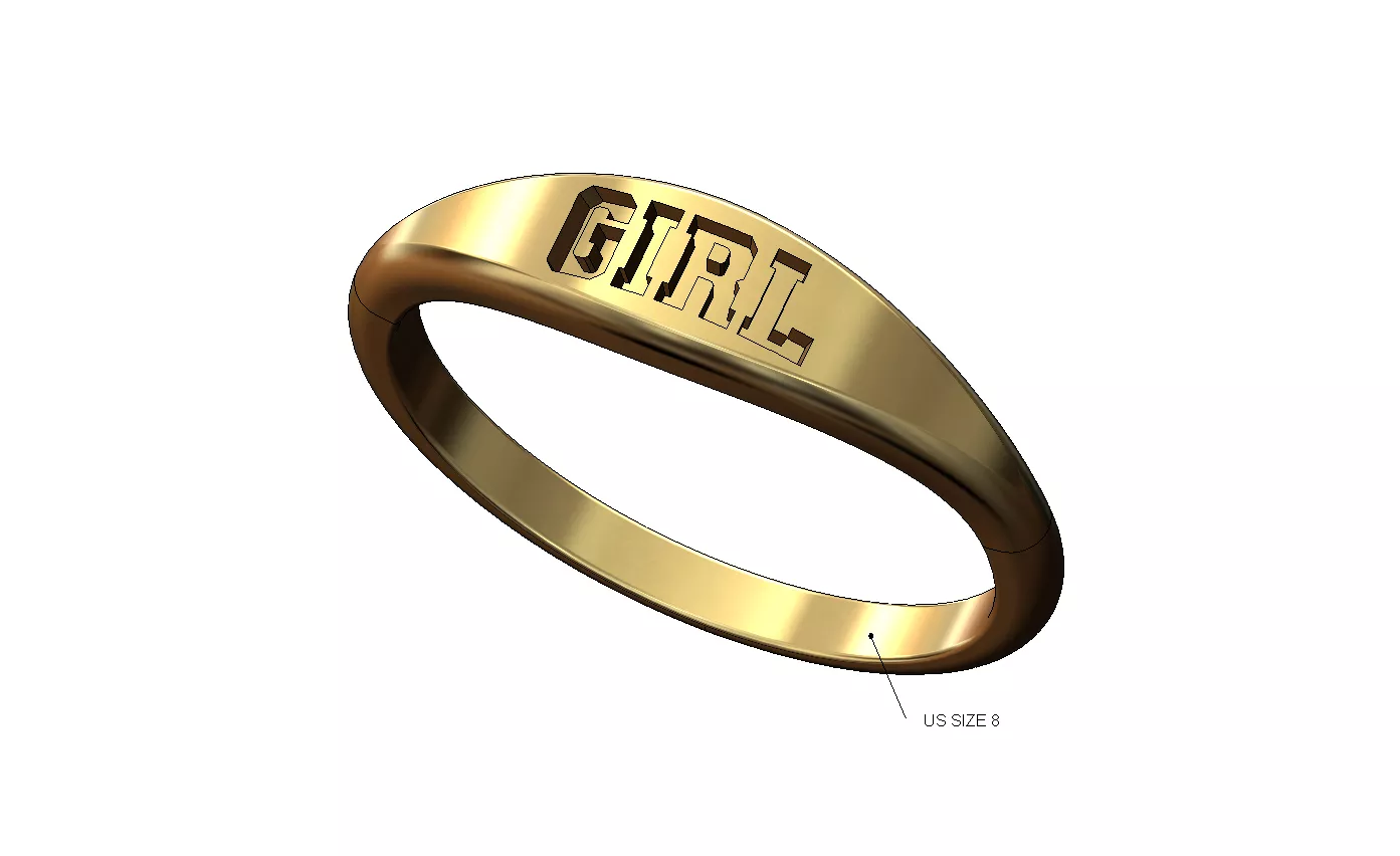 Girl engraving signet ring US size 8 3D print model