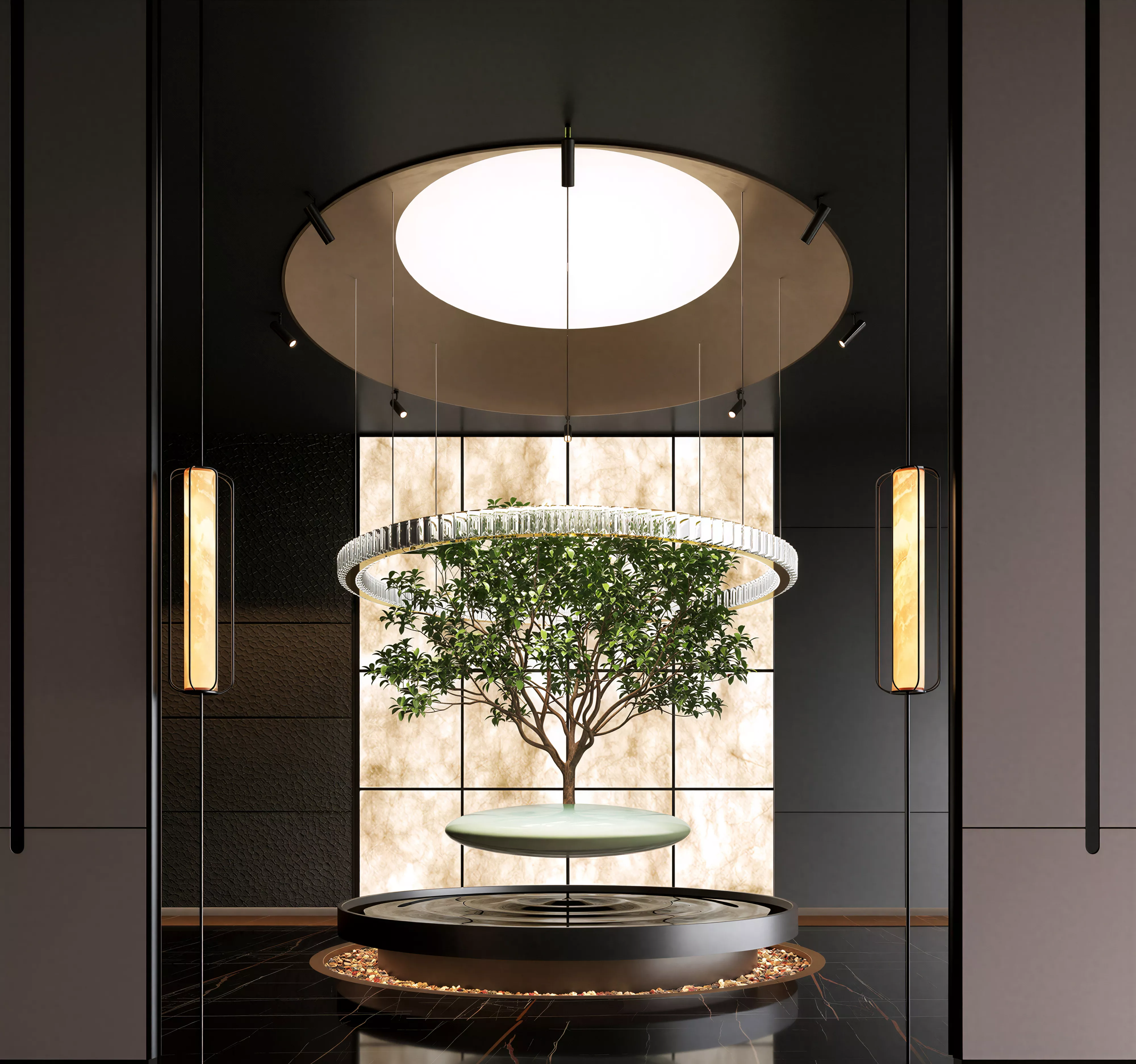 Modern Floating Tree Luxury Atrium Landscape 3D Model 3D model