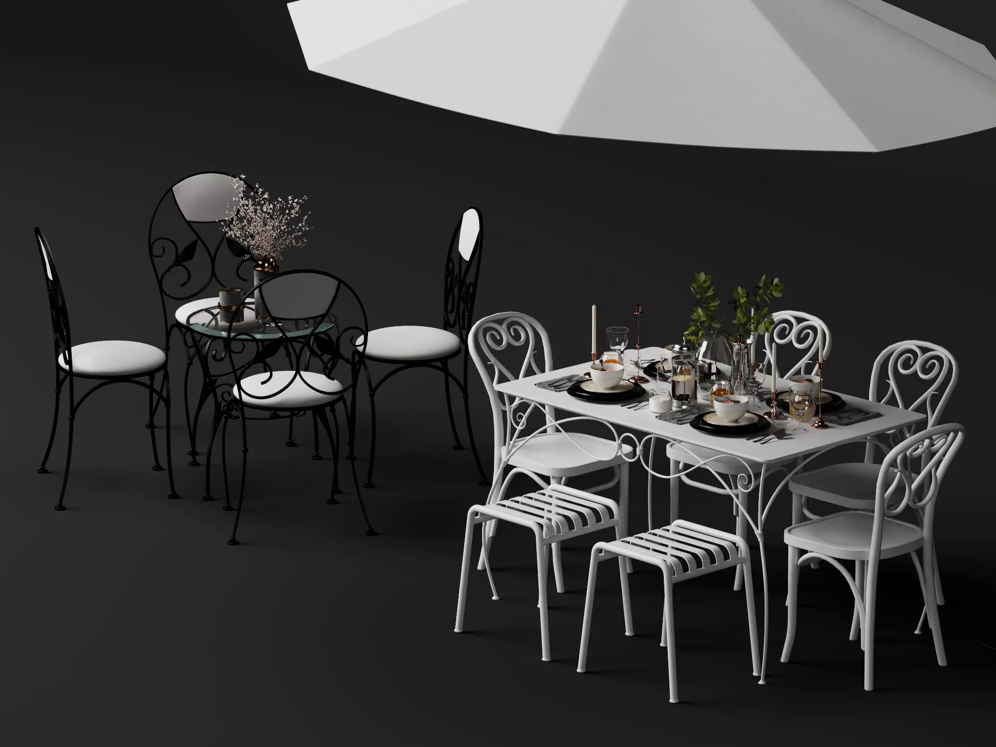 Wrought Iron Outdoor Dining Furniture Set 3D model
