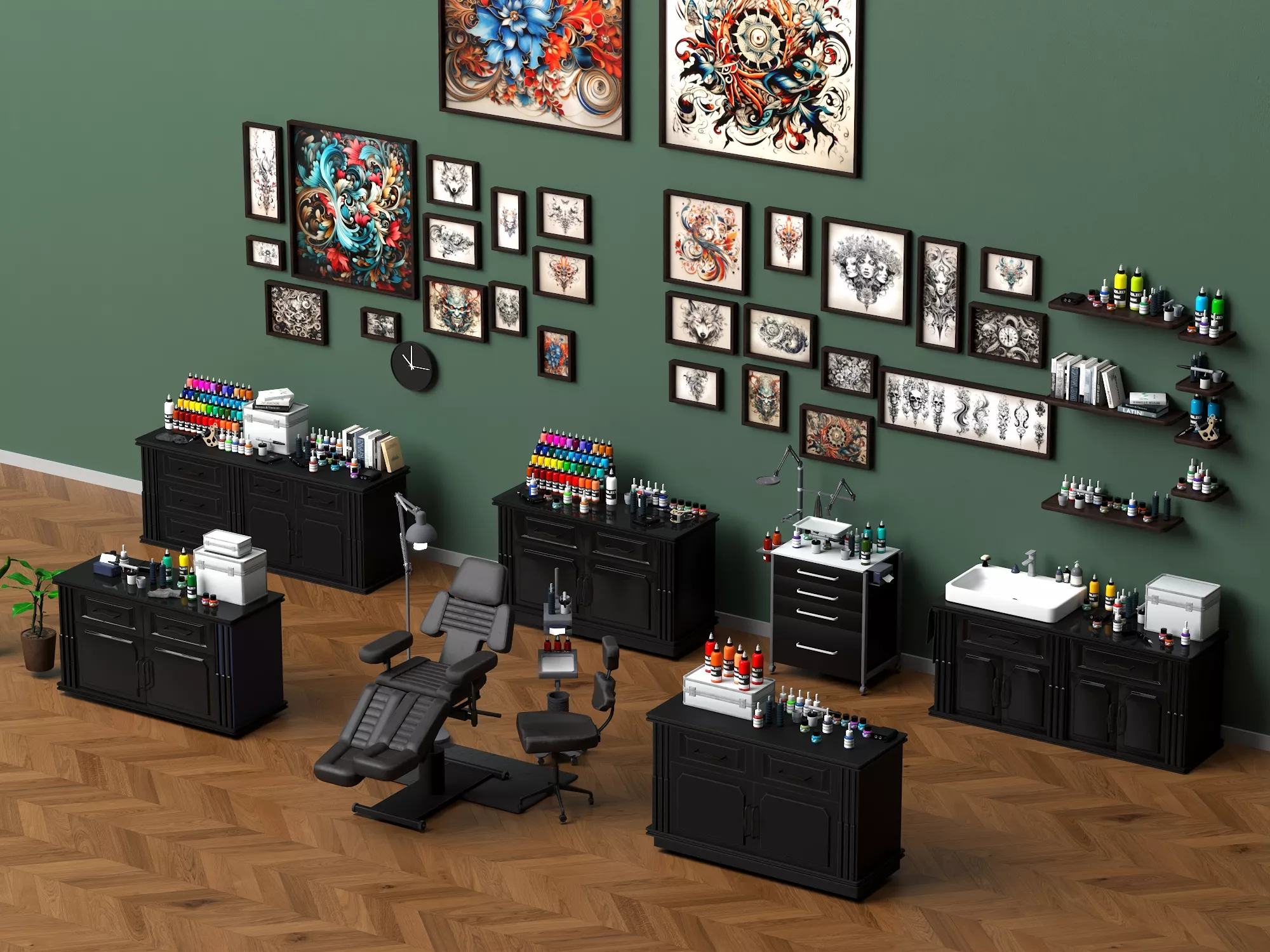 Tattoo Studio Interior Asset Set 3D model