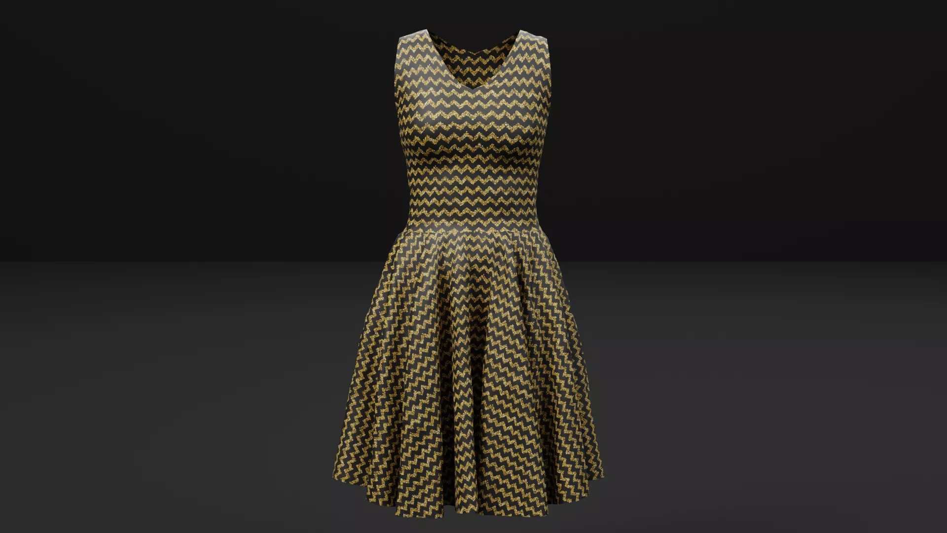 Sleeveless Gold Glitter Chevron A-Line Dress Low-poly 3D model