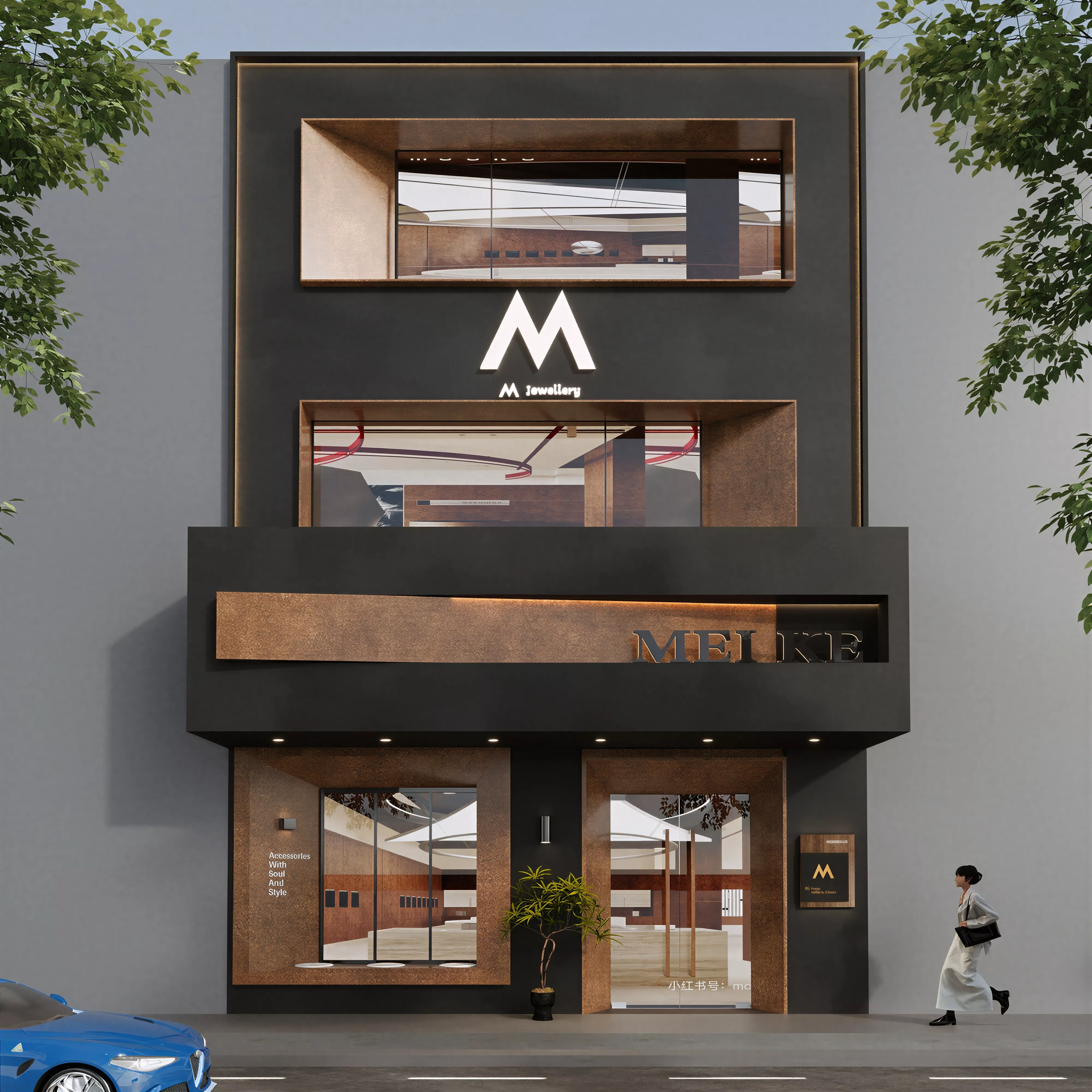 Modern Dark Luxury Jewellery Shop Facade 3D Model 3D model