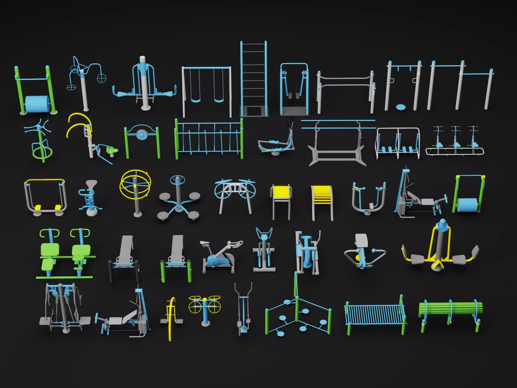 Outdoor Public Fitness Equipment Pack 3D model