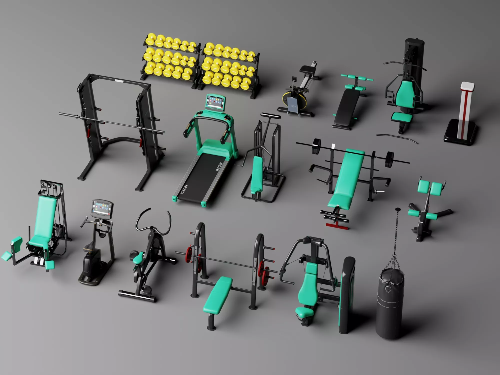Gym Fitness Equipment Asset Pack 3D model