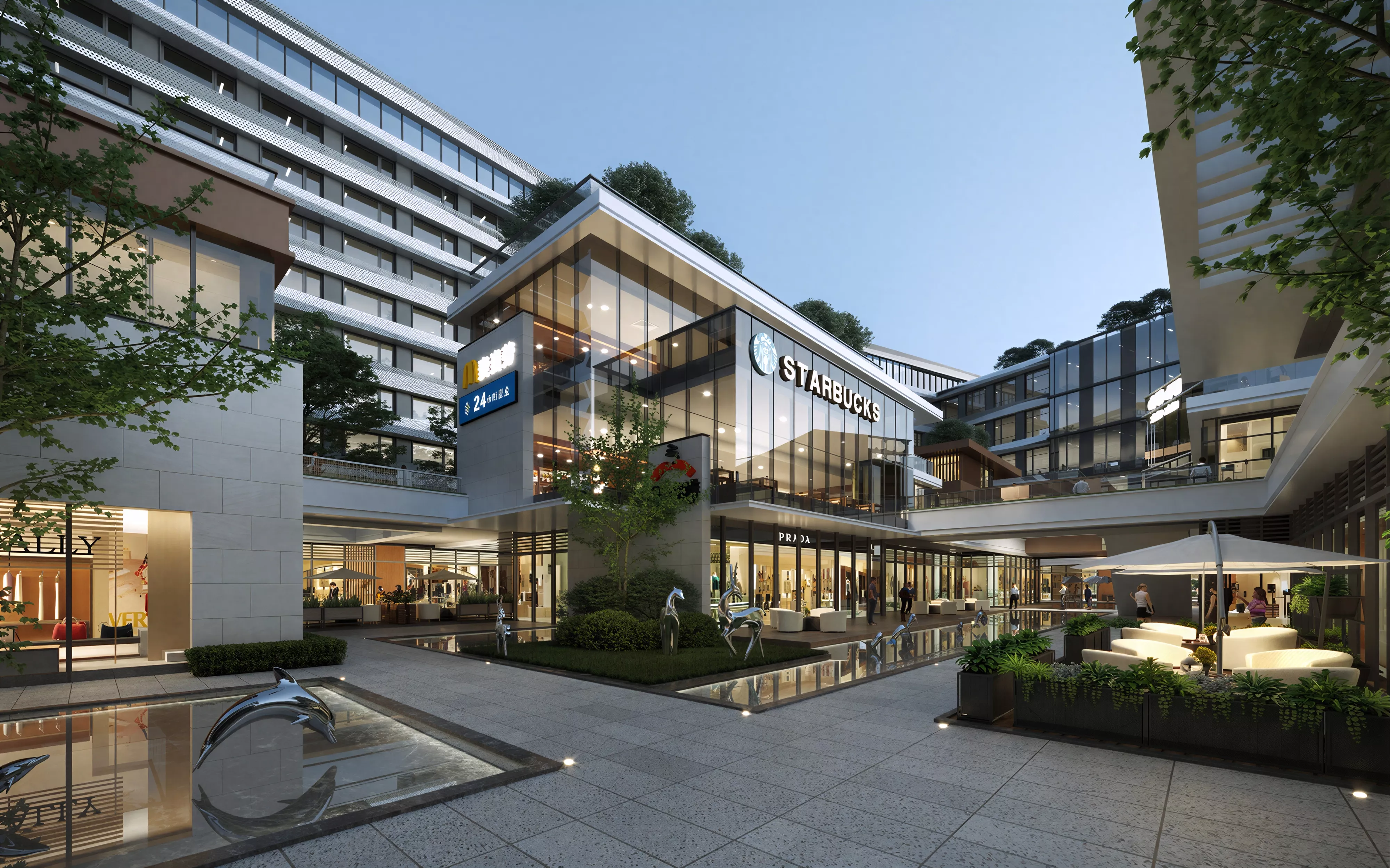Modern Glass Retail Commercial Street Complex 3D Model 3D model