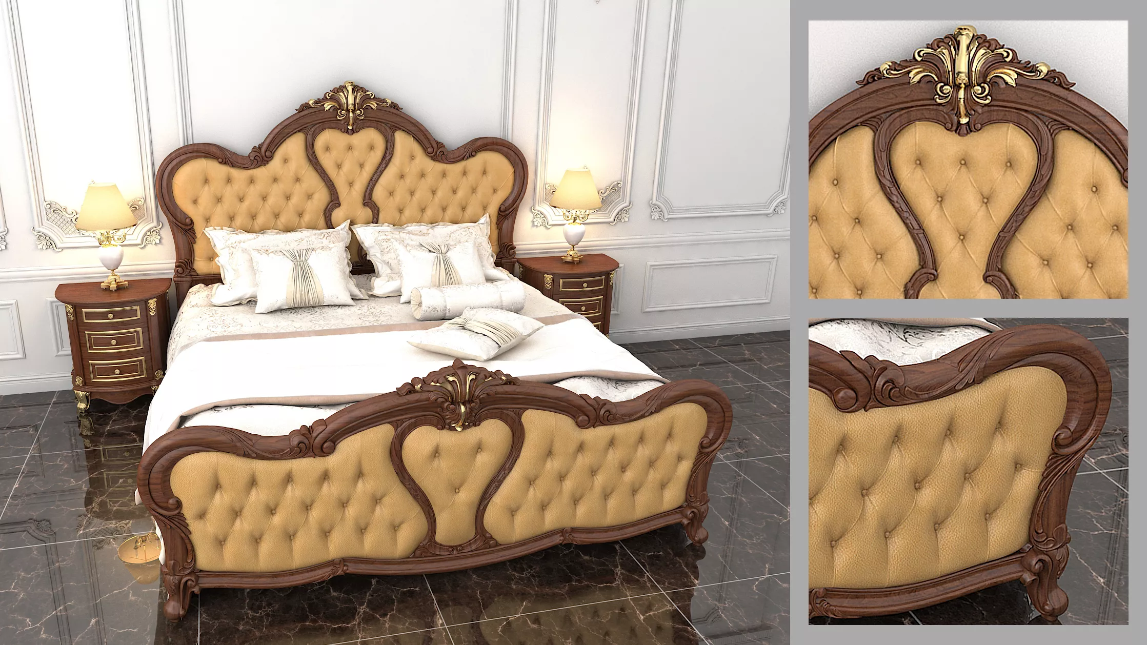Royal Classic Carved King Bed Set 11 3D model
