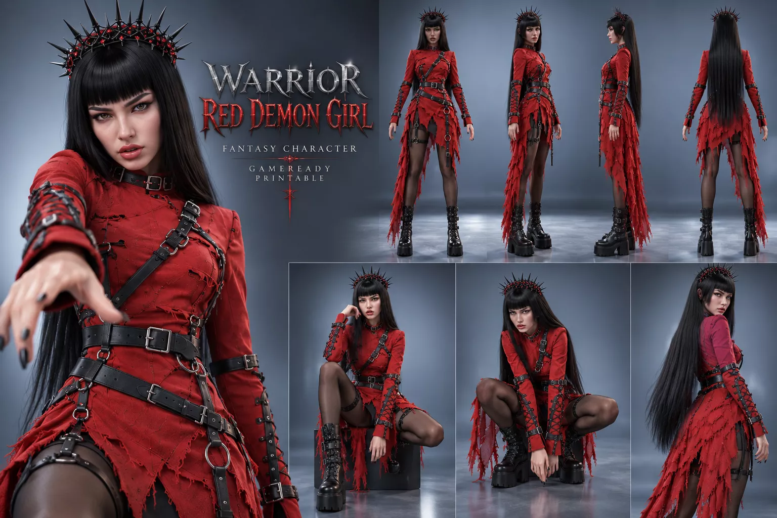 Warrior Red Demon Shadow Girl Fantasy Character Low-poly 3D model