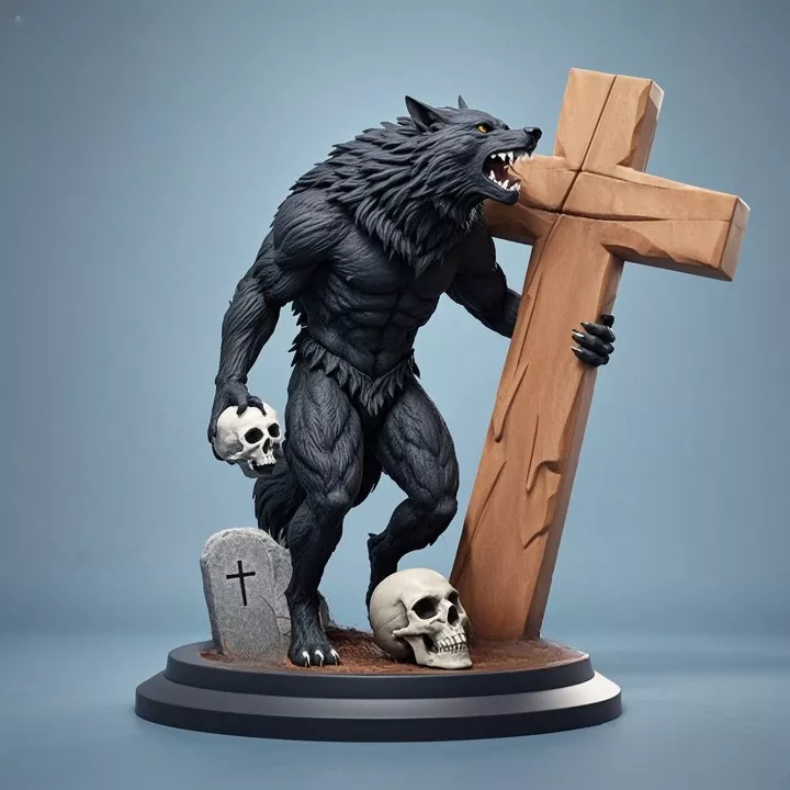 4637 Werewolf with Skull Minimalist Statue STL DND 3D print model