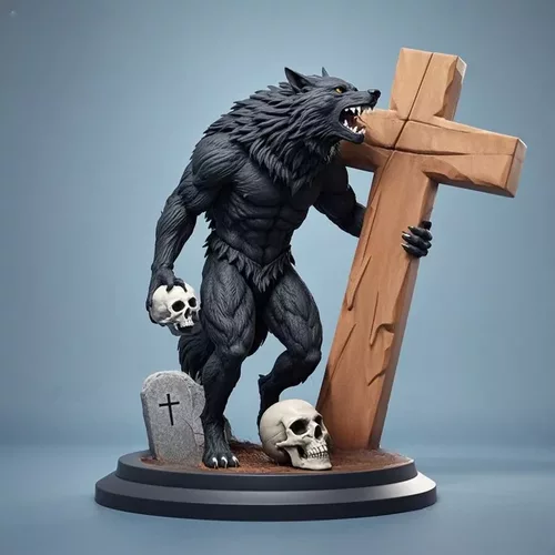 4637  Werewolf with Skull  Minimalist Statue  STL  DND