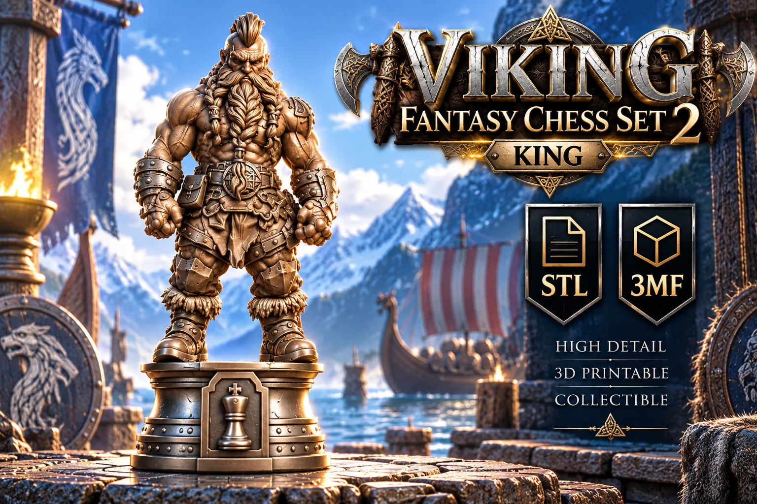 KING - Viking Fantasy Chess Set 2 3D print model