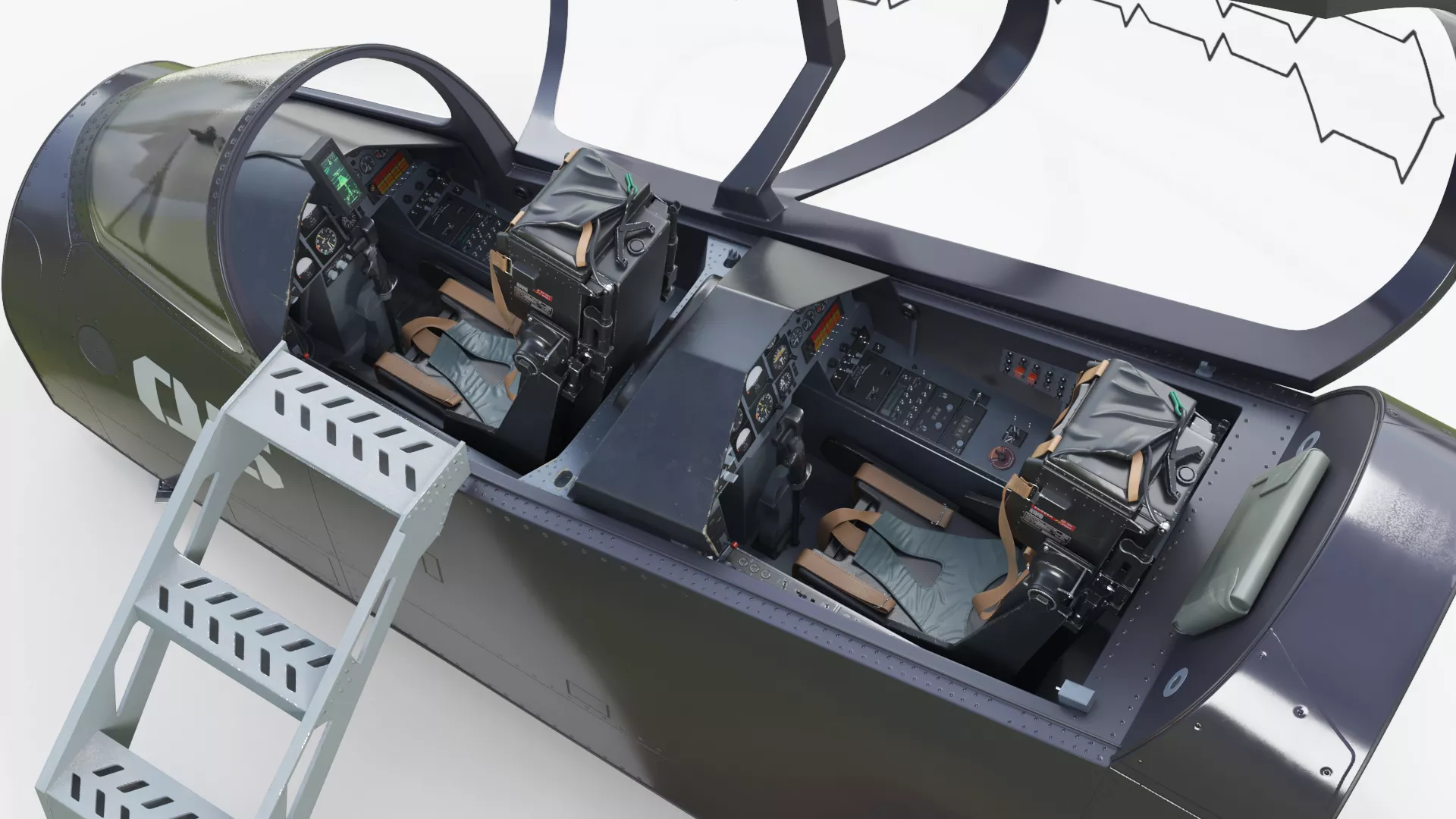 Flight Simulator Cockpit Trainer with Stairs Rigged for Maya 3D model