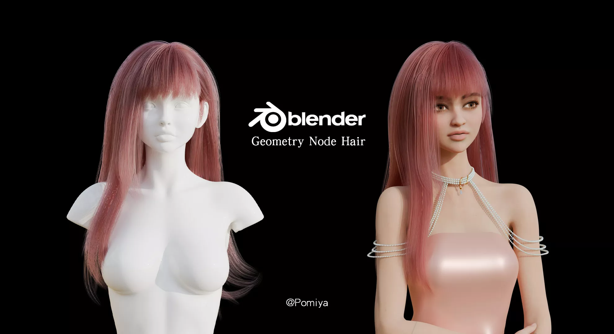 Straight Hair with Blunt Bangs - Blender Geometry Nodes Free 3D model