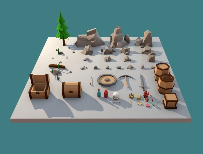 Stones and buried treasure Free low-poly 3D model