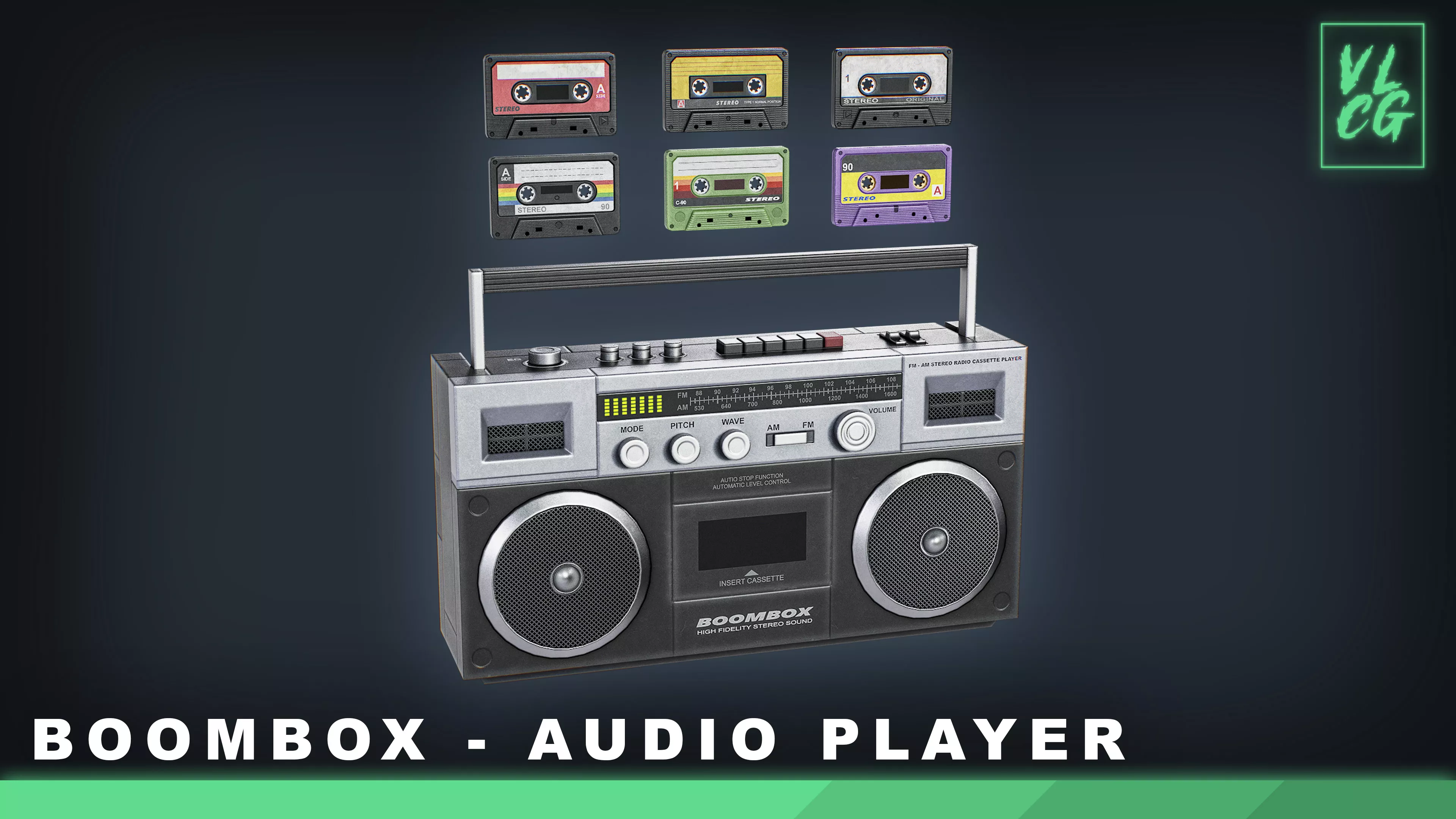 VLCG - Boombox - Retro Old Audio Cassete Player Radio 1980s Low-poly 3D model