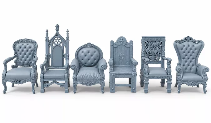 Antique Chairs Thrones STL Bundle 6 Digital Models 