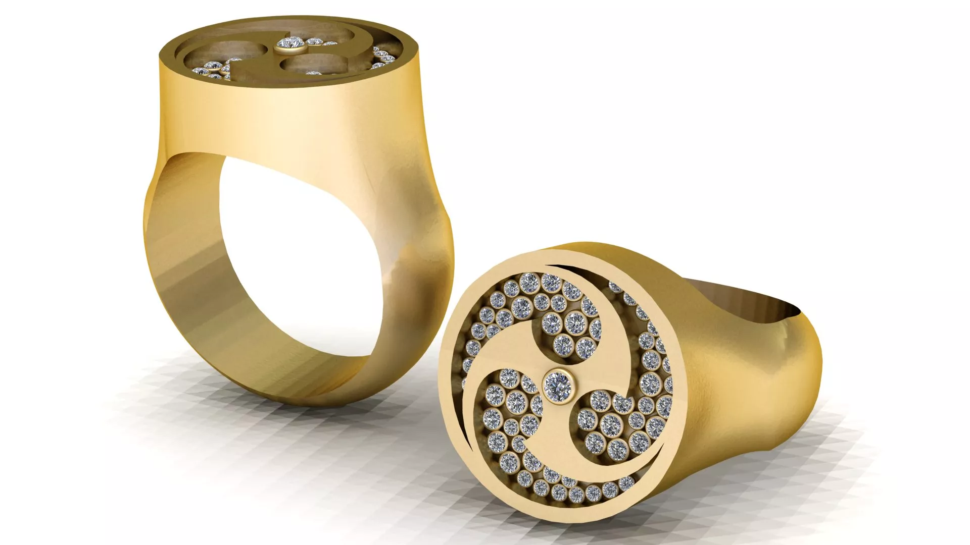 Gemstone Triple Swirl Gold Signet Ring 3D print model