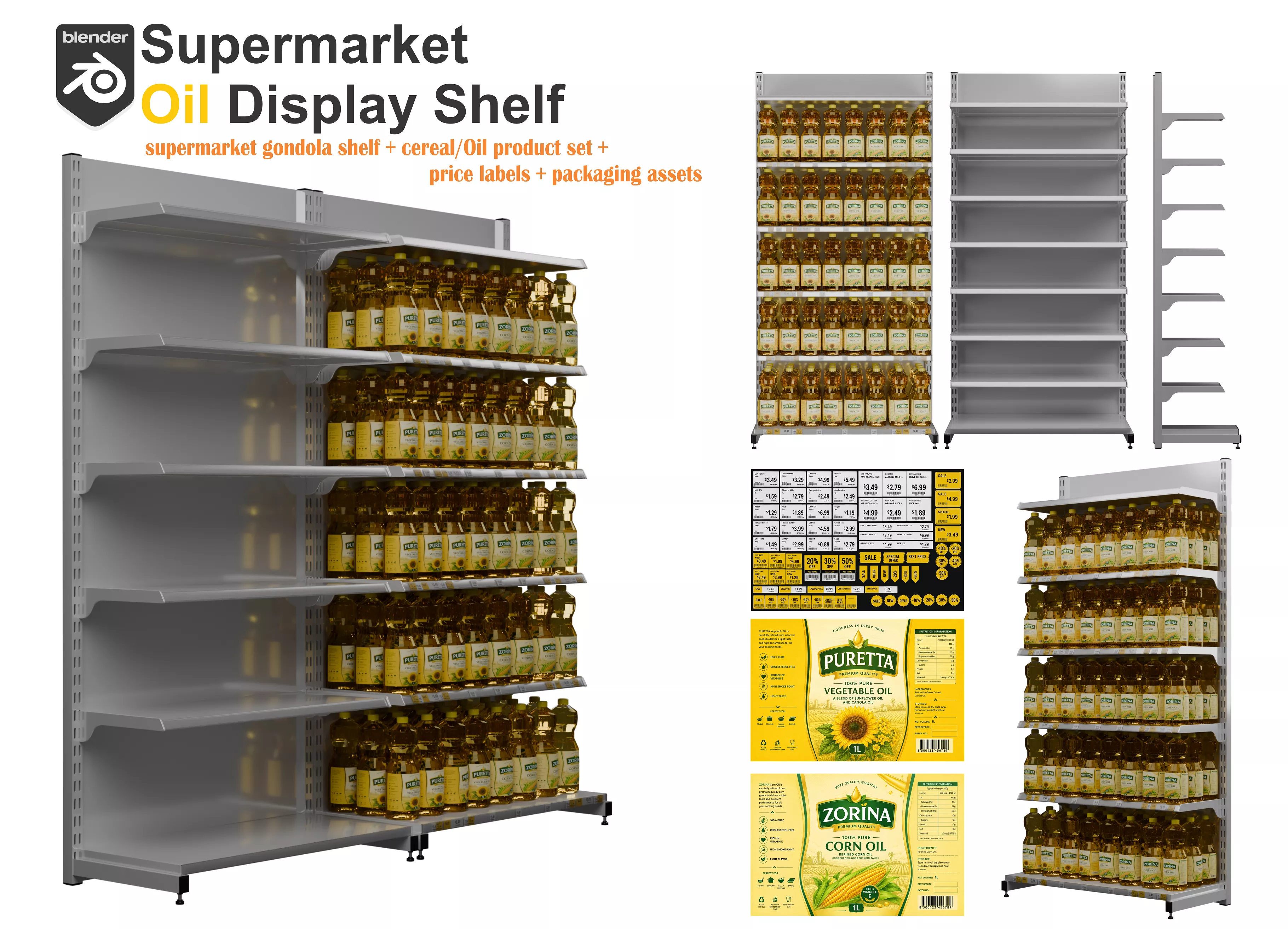 Supermarket Oil Display Shelf Low-poly 3D model