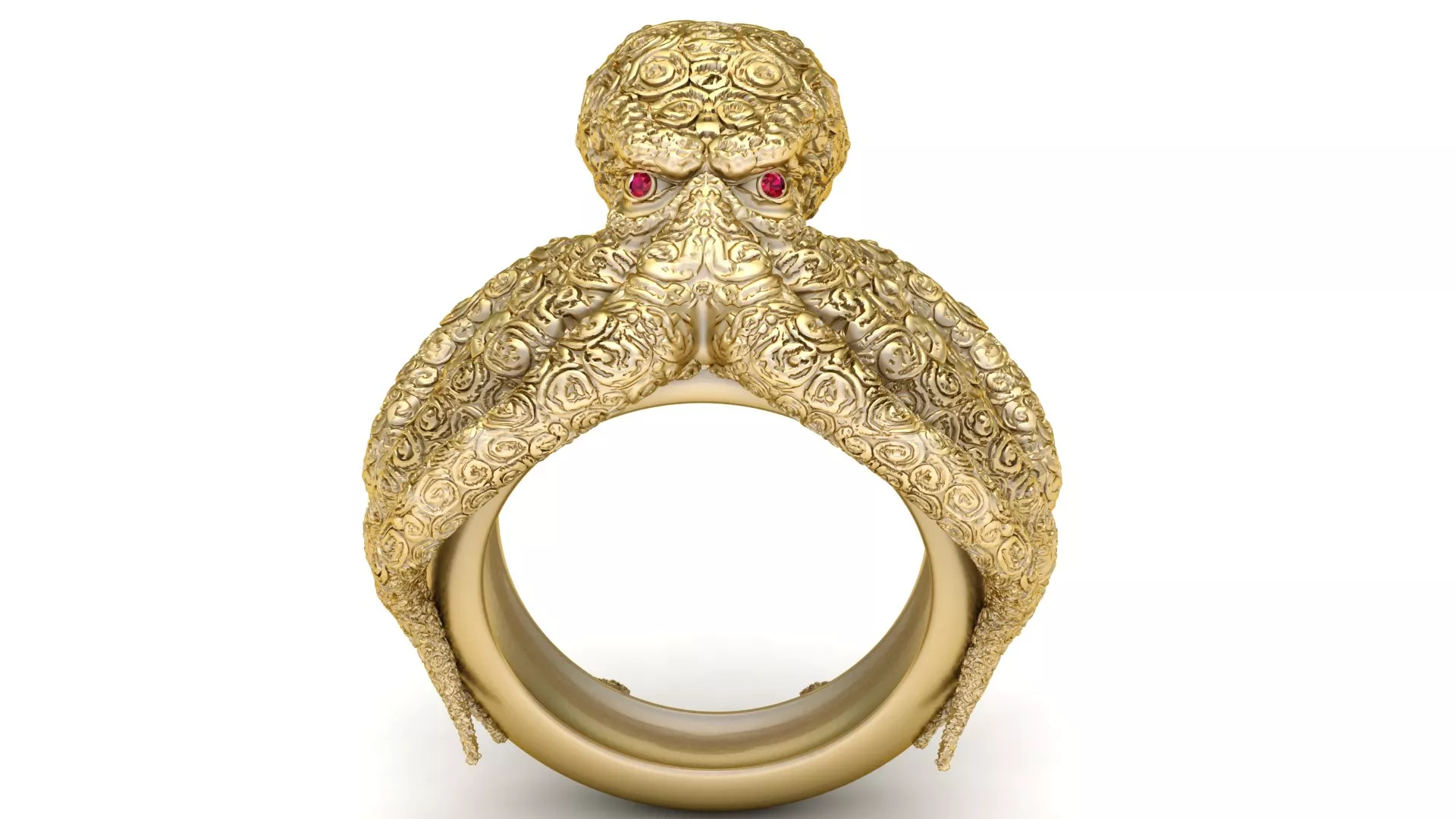 Ruby-Eyed Octopus Gold Statement Ring 3D print model