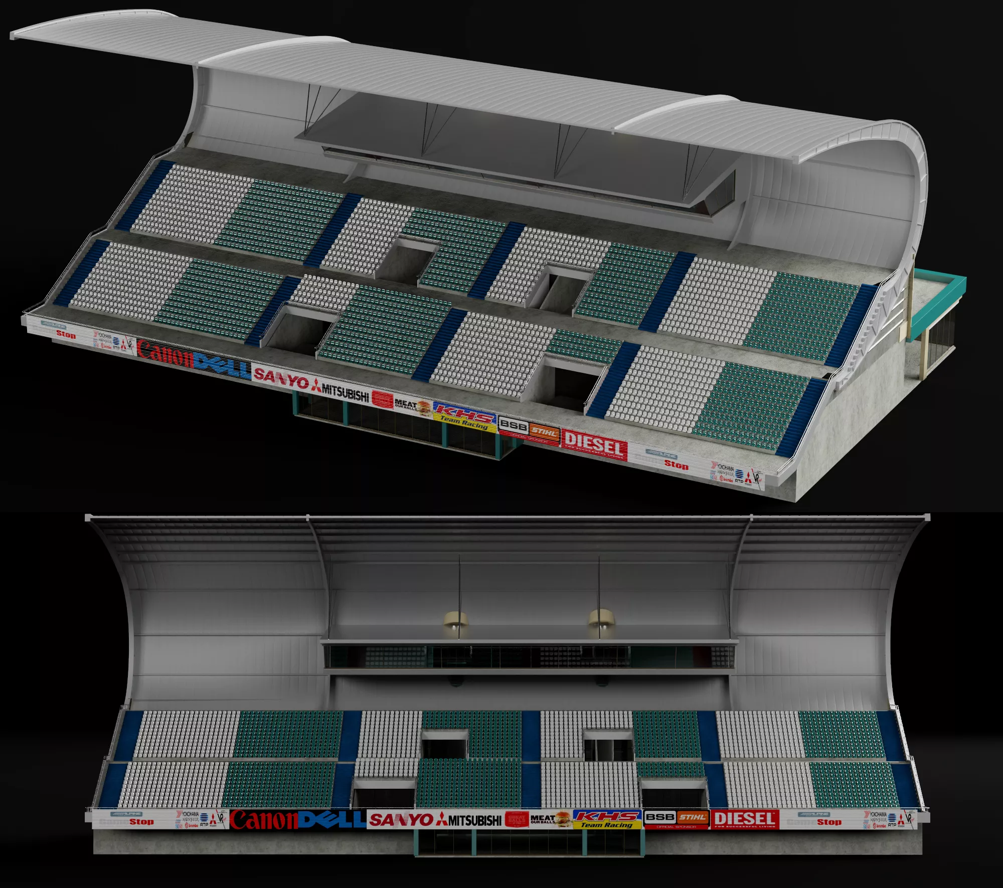 Stadium Grandstand With Roof 3D model