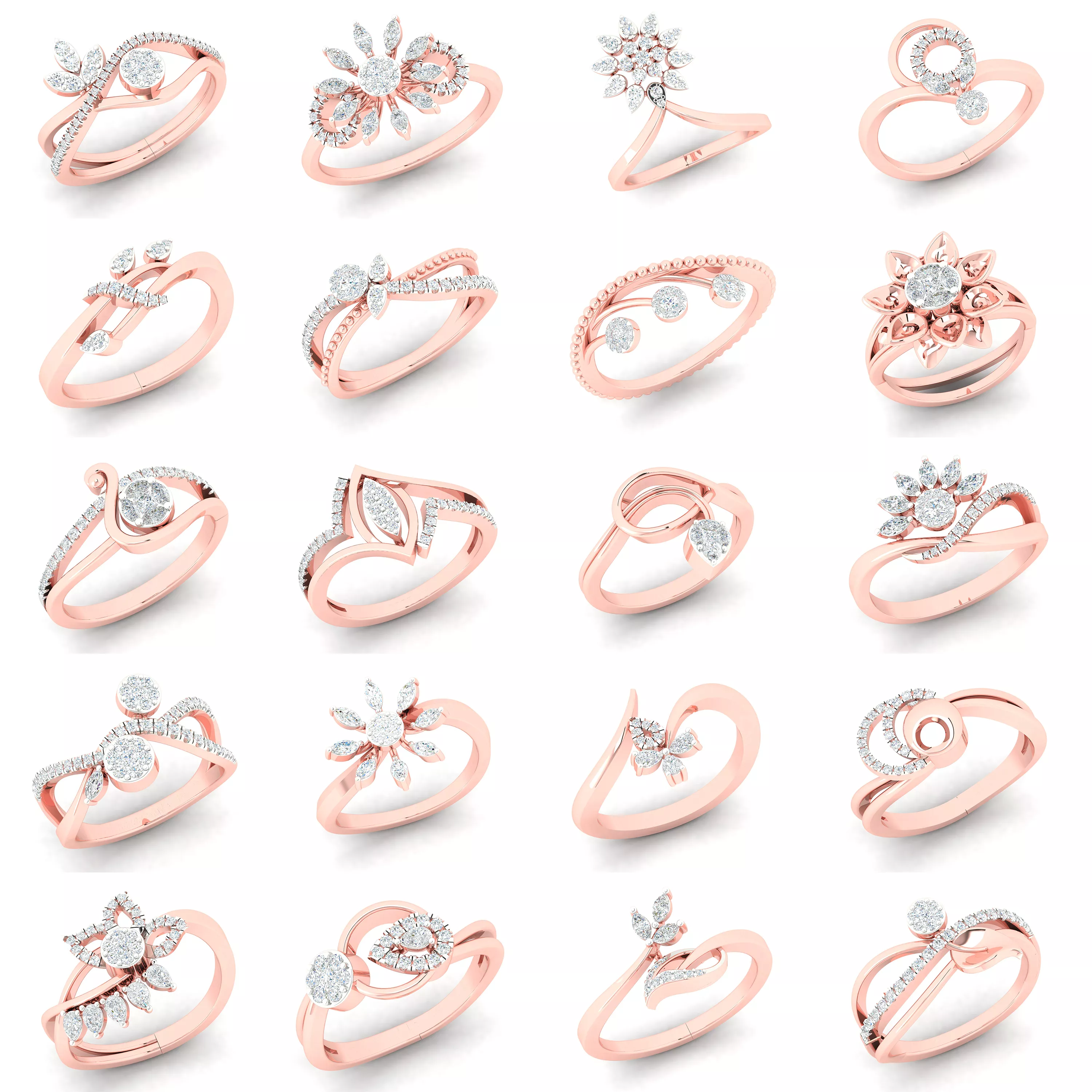 20 Luxury Floral Diamond Ring 3D Models Jewelry Bundle 3D print model