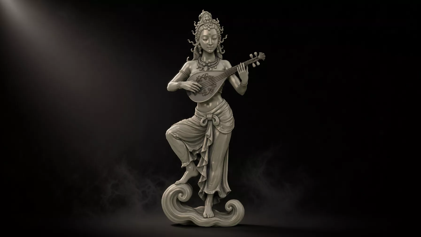Apsara Musician on Wave Base 3D print model