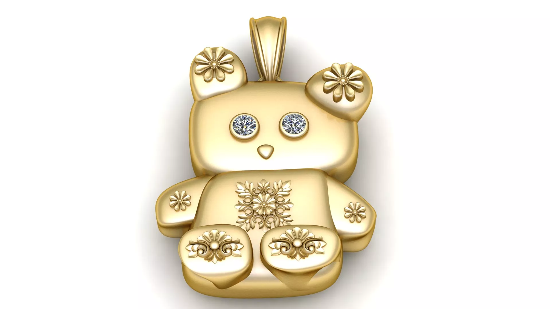Gemstone Floral Teddy Bear Gold Pendant 3D print model