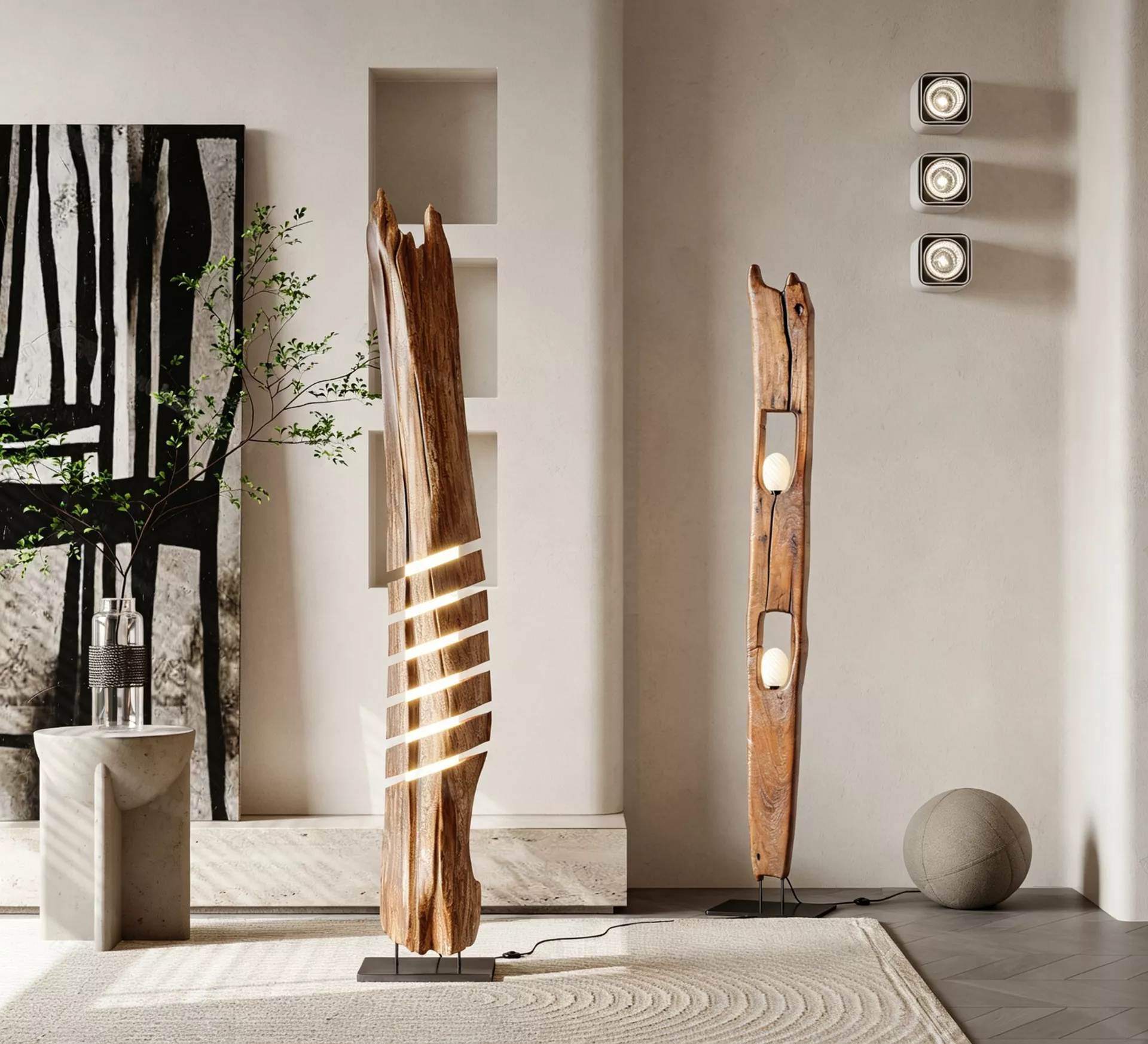 Wooden Art Floor Lamps Set of 2 3D model