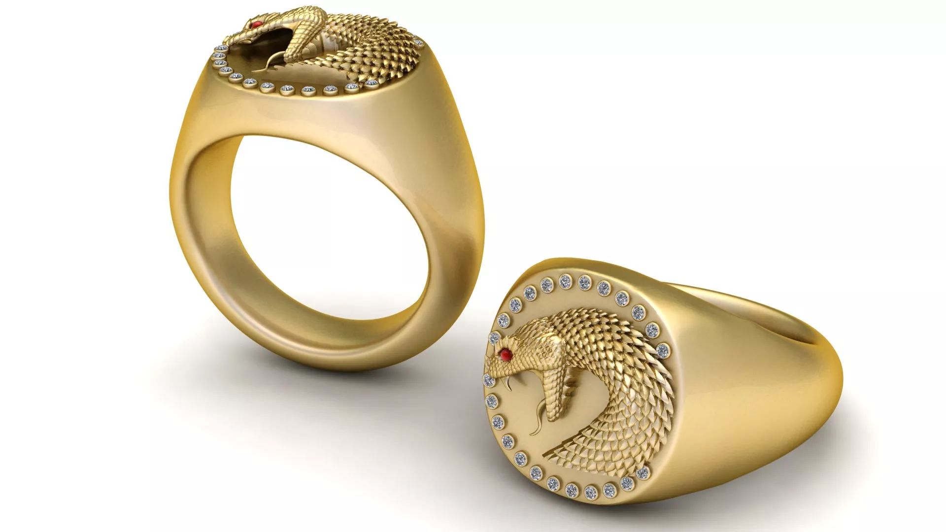 Ruby-Eyed Serpent Gold Signet Ring 3D print model