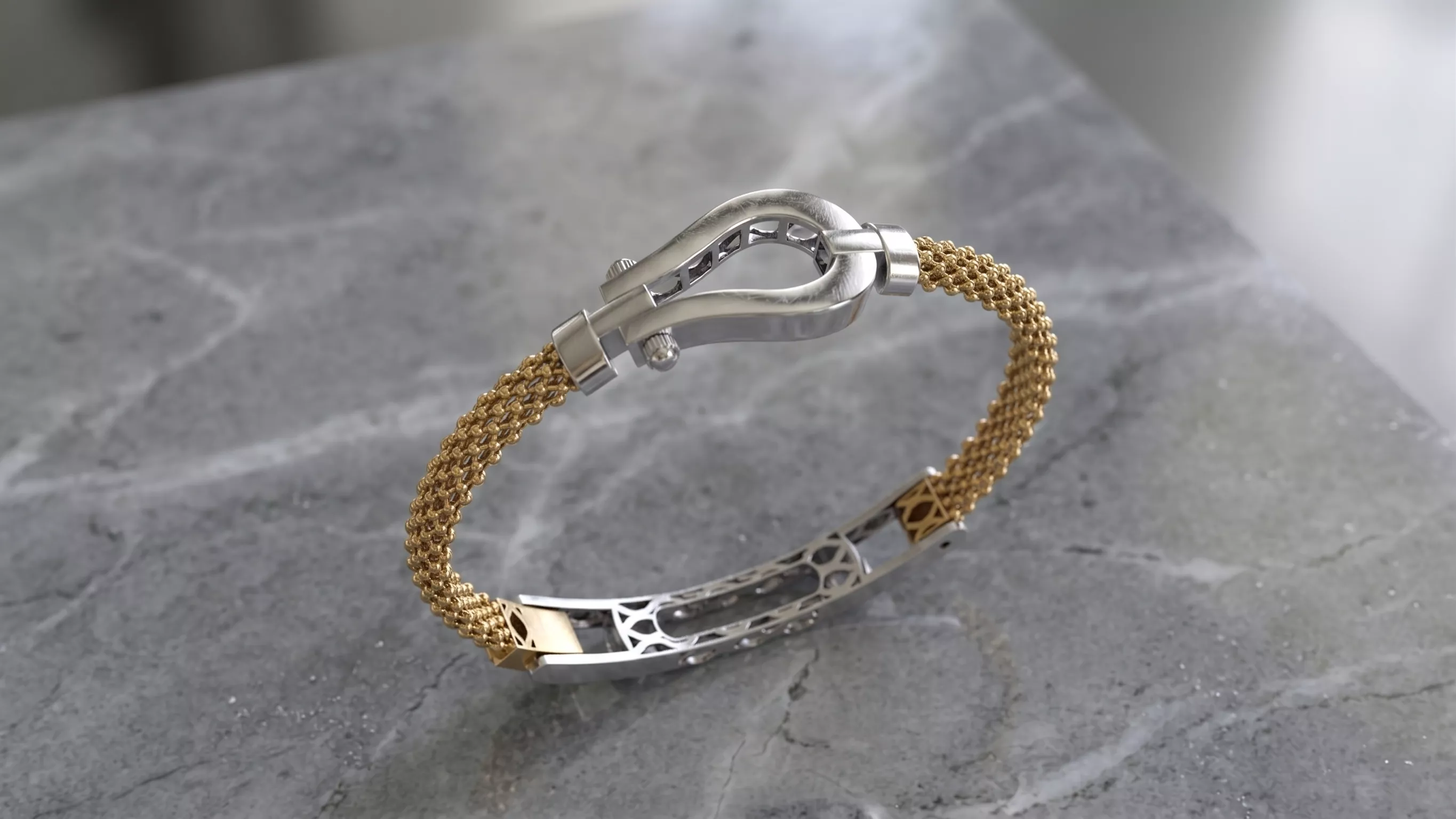 small size horseshoe clasp mesh bracelet with support 3D print model