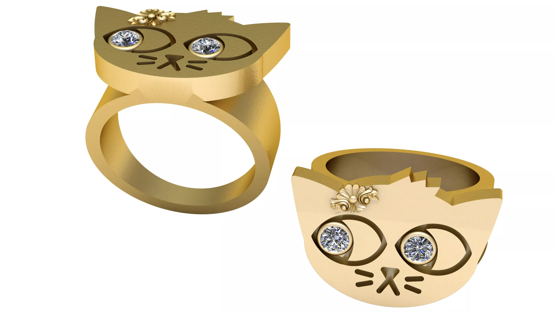 Gemstone Cat Face Gold Statement Ring 3D print model