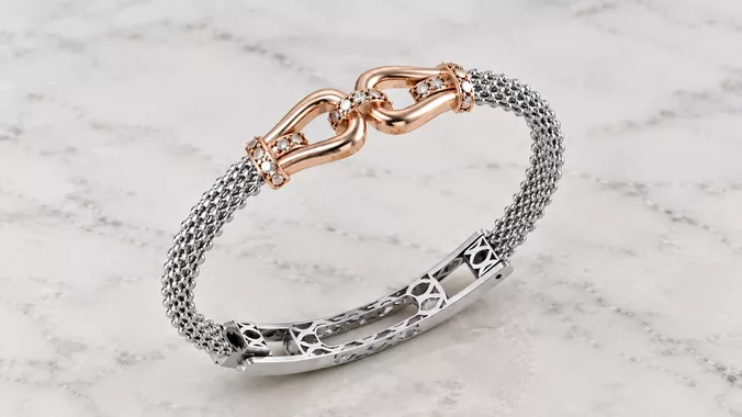 small size Diamond cut gold finish mesh bracelet with support