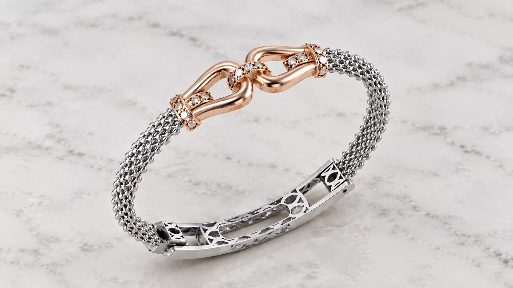 small size Diamond cut gold finish mesh bracelet with support 3D print model