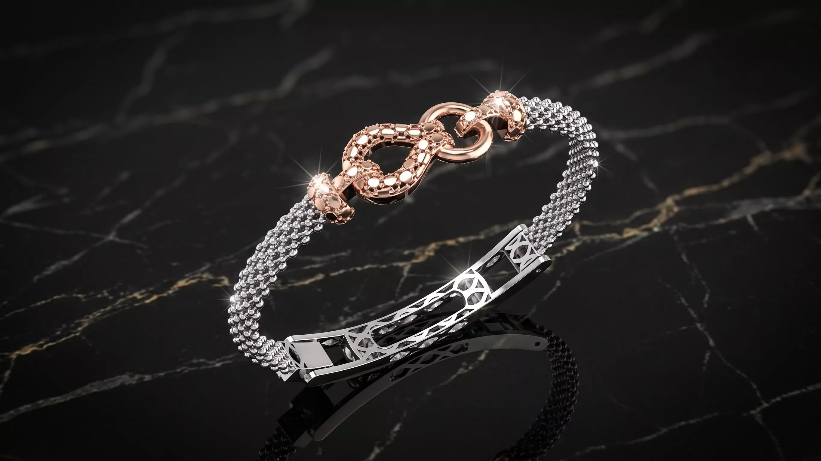 small Diamond cut gold finish infinity mesh bracelet support 3D print model
