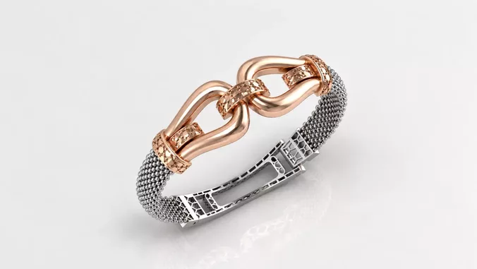 big size Diamond cut gold finish chain link mesh bangle bracelet