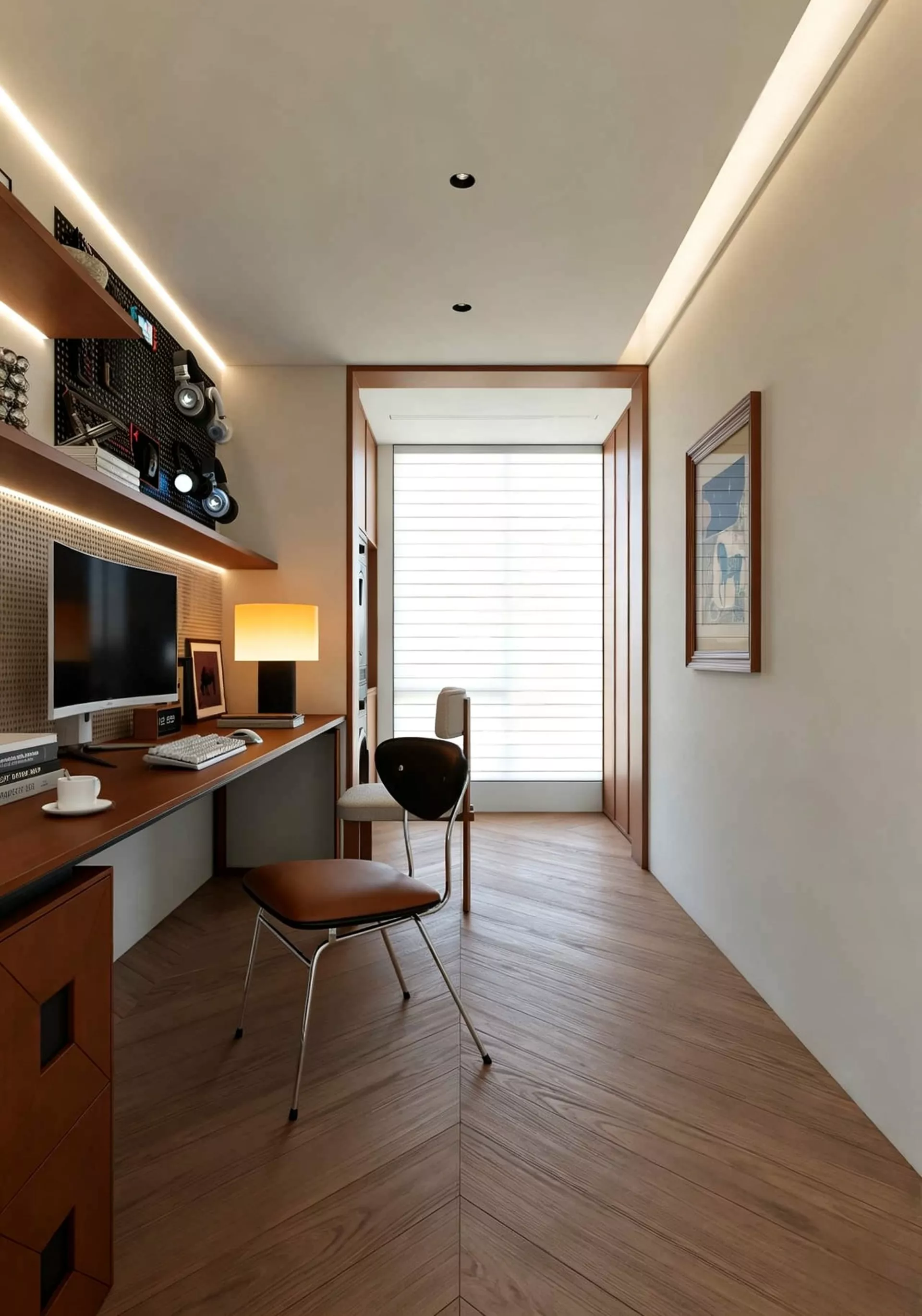 Modern Study Room with Wooden Desk 3D model