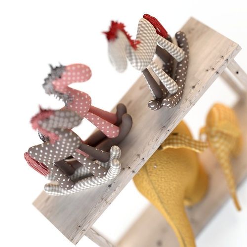 Toys textile elephants and horses 3D model