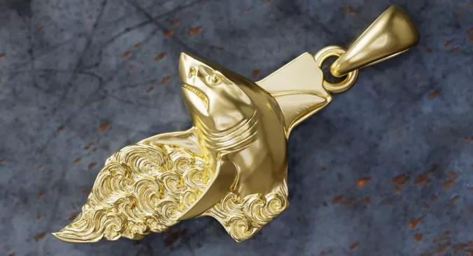 Stylized White Shark Head Cross Pendant  STL OBJ 3D Model