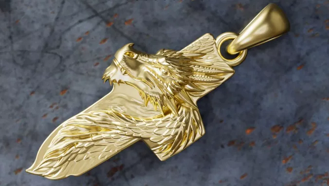 Stylized Dragon Head Cross Pendant  STL OBJ 3D